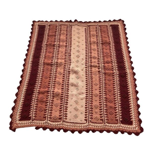 Handmade Boho Crochet Patterned Throw Blanket - Picture 1 of 10